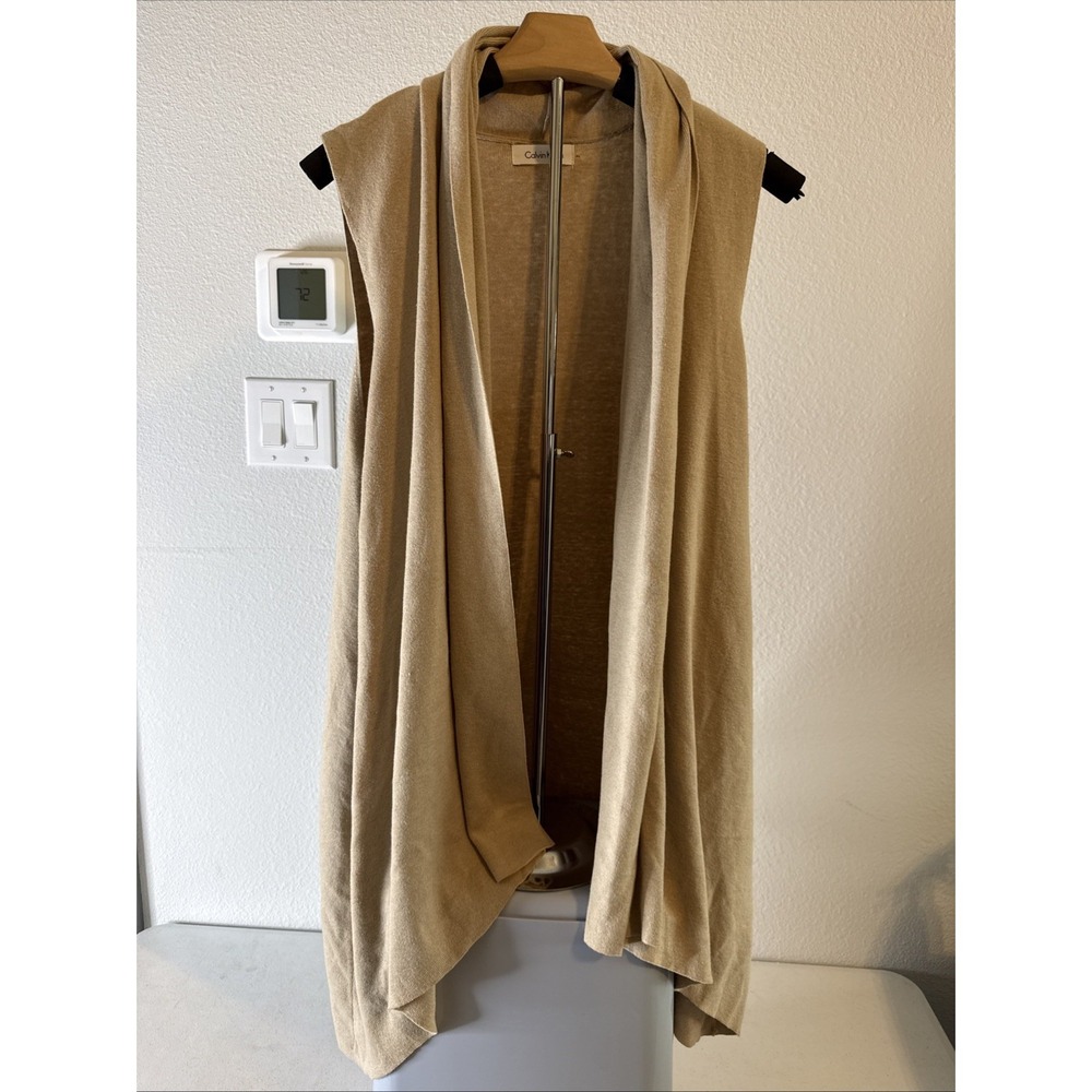 Calvin Klein Women's Open Front Sleeveless Vest Beige Size XL